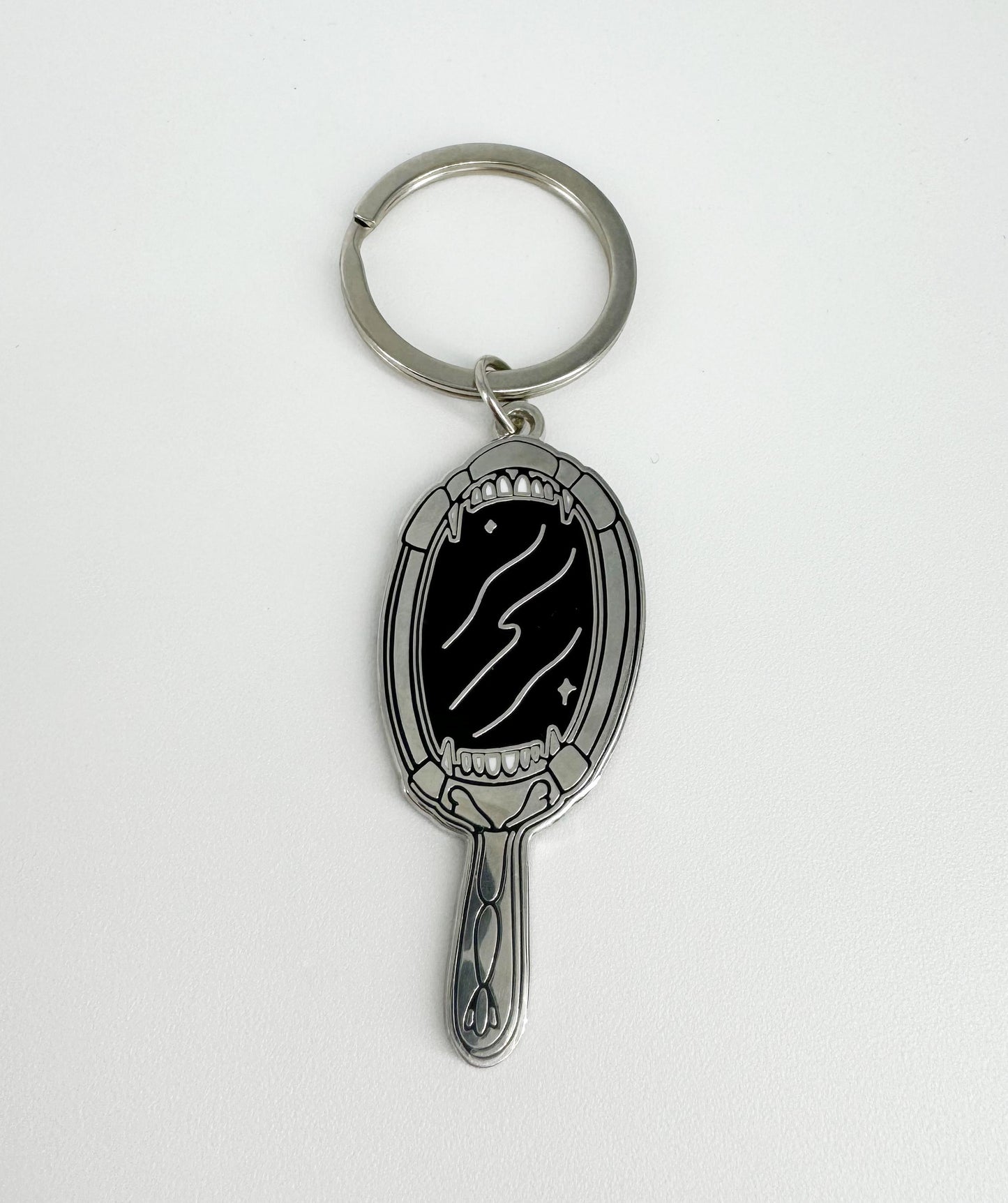 mirror mirror silver enamel keyring